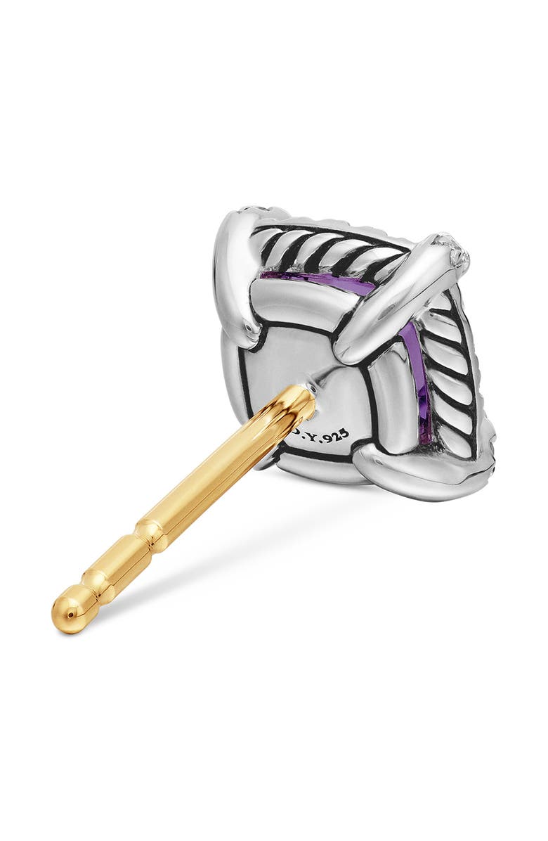 David Yurman Petite Chatelaine<sup>®</sup> Pavé Bezel Stud Earrings with Semiprecious Stone and Diamonds, Alternate, color, Silver Pave/ Amethyst