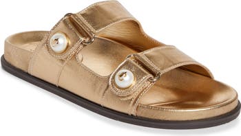 sale★チョコカラー【Jimmy Choo】『Fayence』スエード サンダル FAYENCE SANDAL | Black Leather Flat Sandals with Pearl