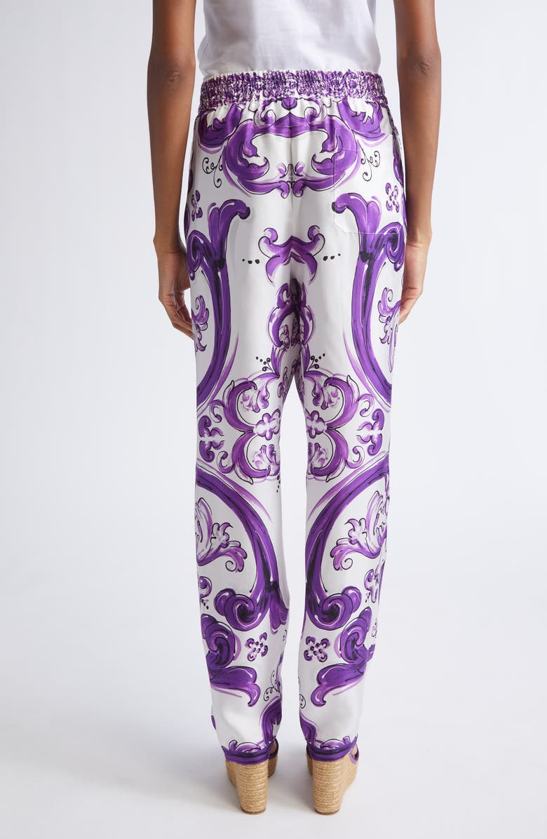Dolce&Gabbana Majolica Silk Pants, Alternate, color, H15dq Maiolica 3L Viola