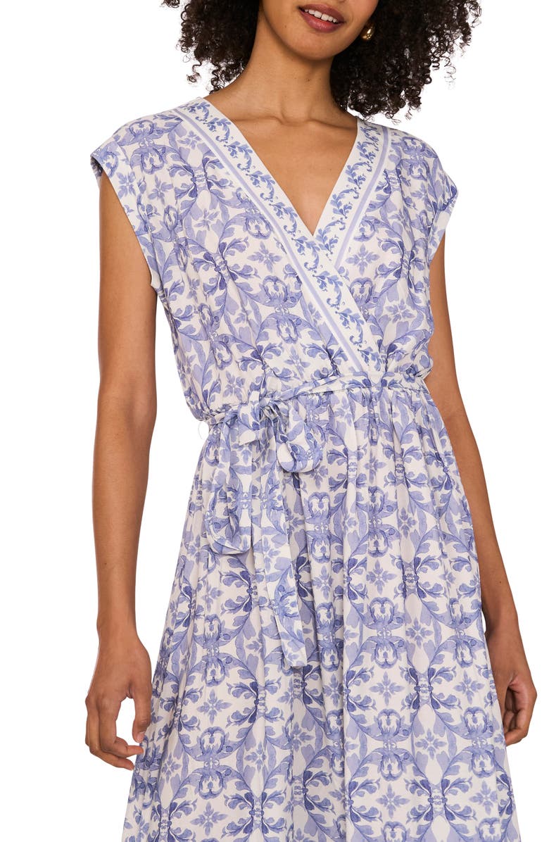 Vince Camuto Surplice Neck Tie Belt Midi Dress, Alternate, color, Navy Dream