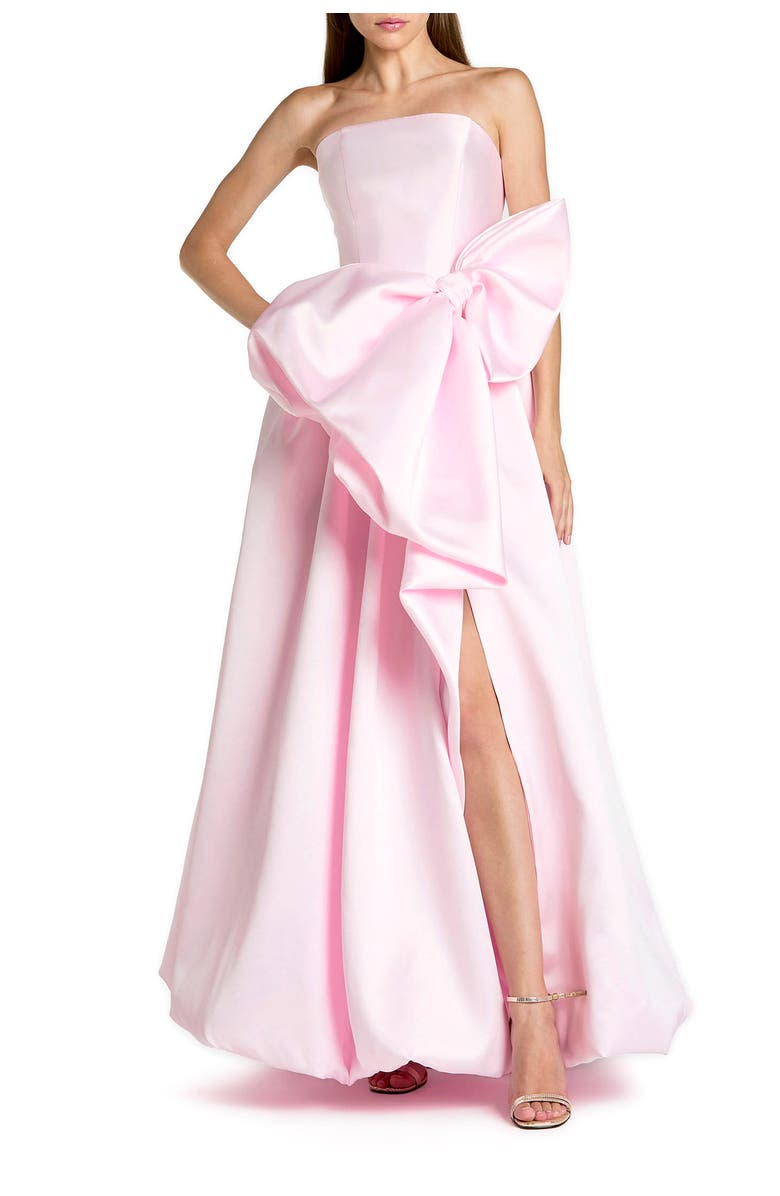 Mac Duggal Mikado Strapless Bubble Hem Ballgown With Bow, Main, color, Ice Pink