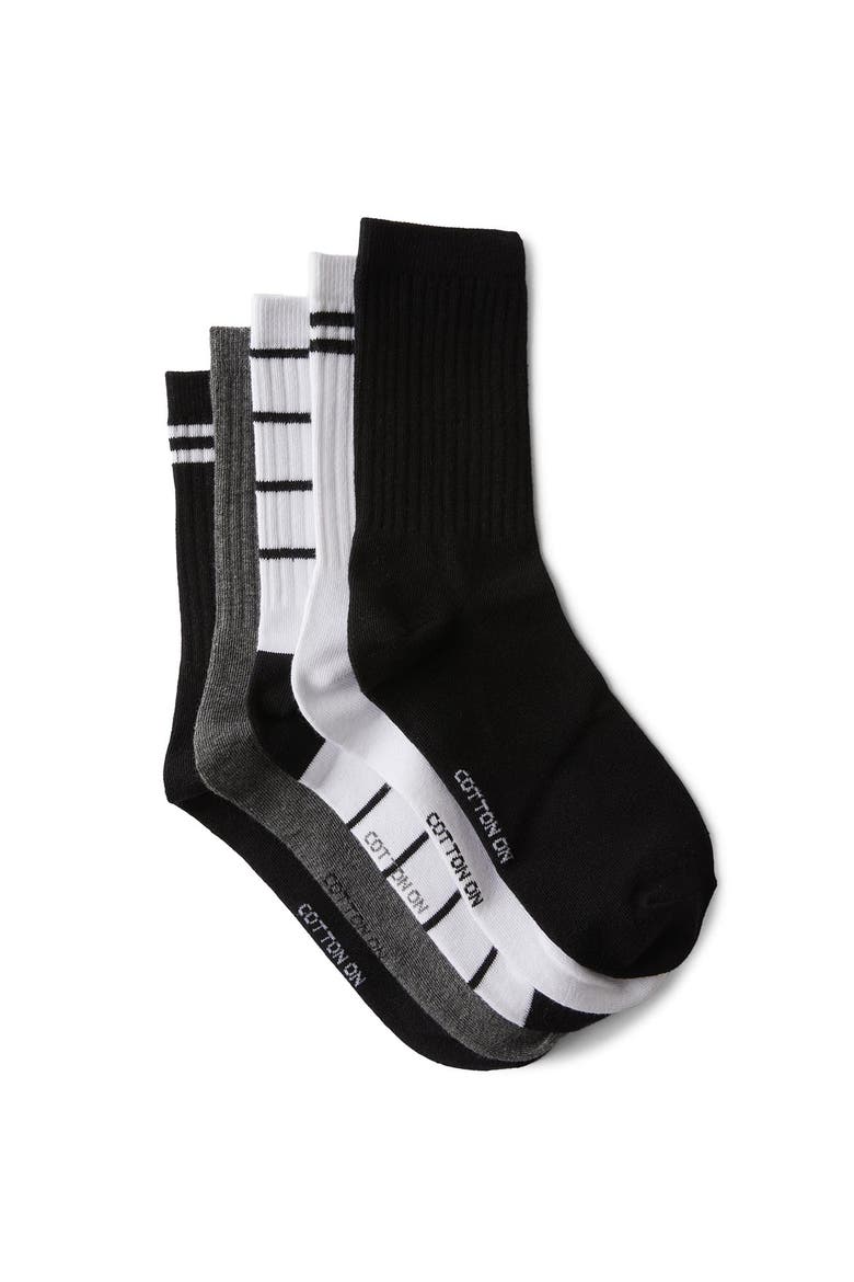 5Pk Crew Sock, Main, color, Black White Stripe Mix