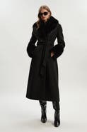 Karen Millen Wool Detachable Fur Belted Midi Coat