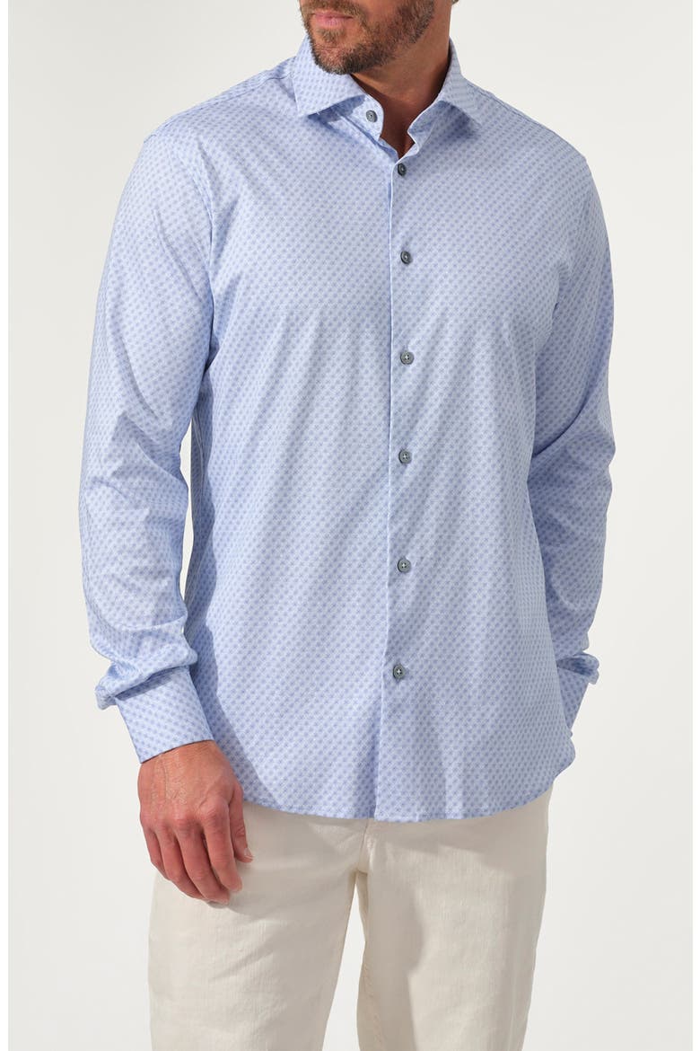 Floral Print Stretch Supima Cotton Button-Up Shirt, Main, color, NAVY