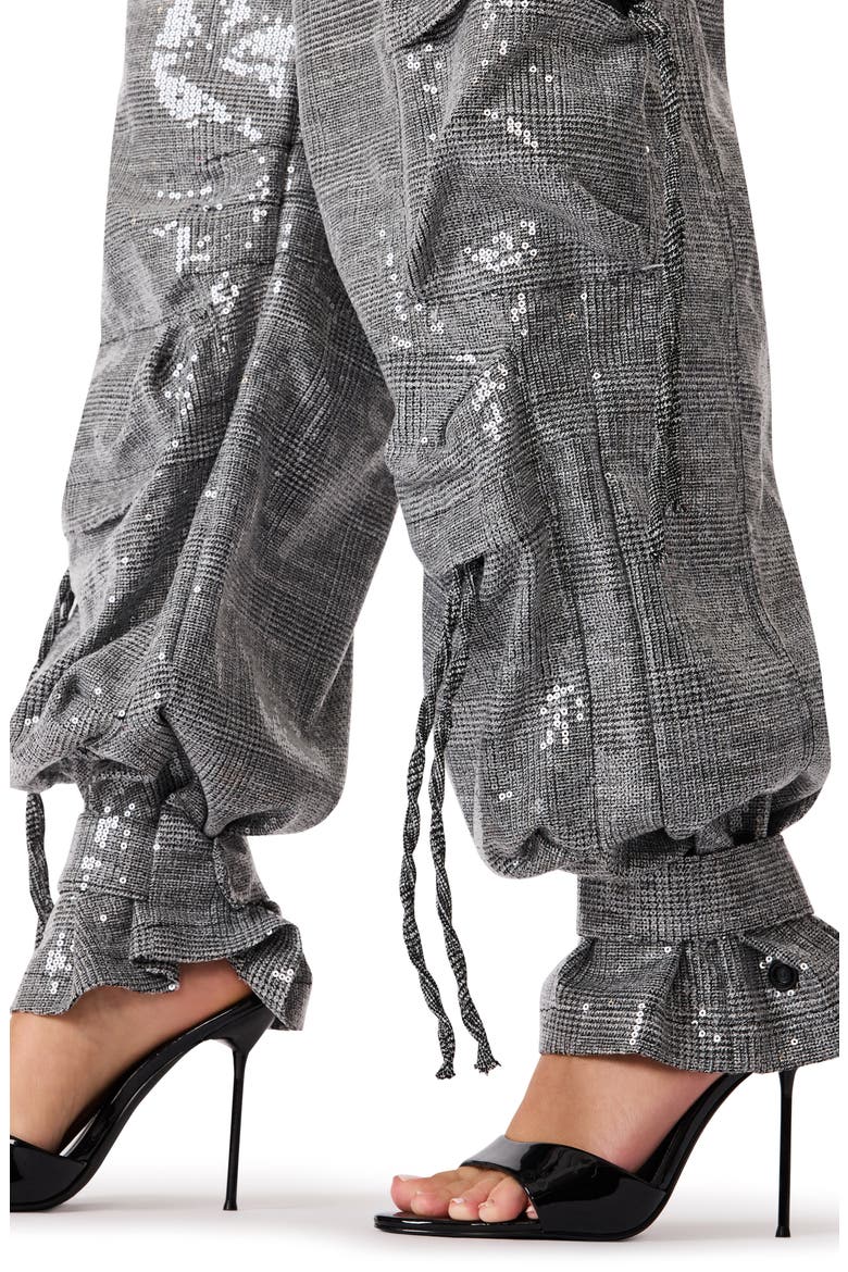 Duo Plaid Sequin Cargo Pants, Alternate, color, BLCK PLAID