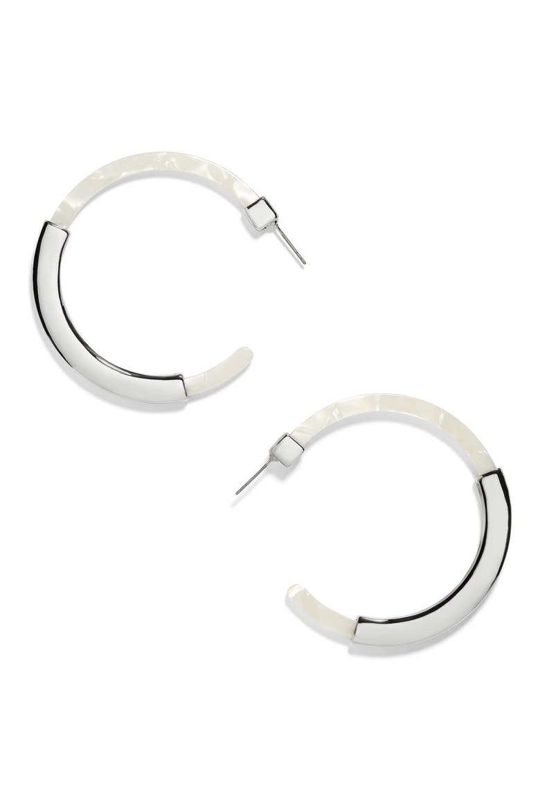 Tassiana Gold & Acrylic Hoop Earrings, Main, color, SILVER