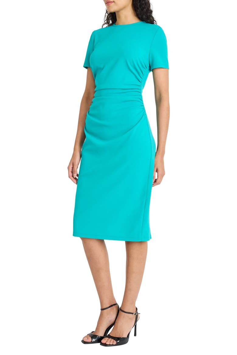 Ruched Short Sleeve Midi Dress, Alternate, color, DEEP PEACOCK BLUE
