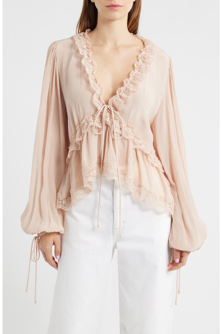 Glicine Lace Trim Top, Main, color, PALE PINK