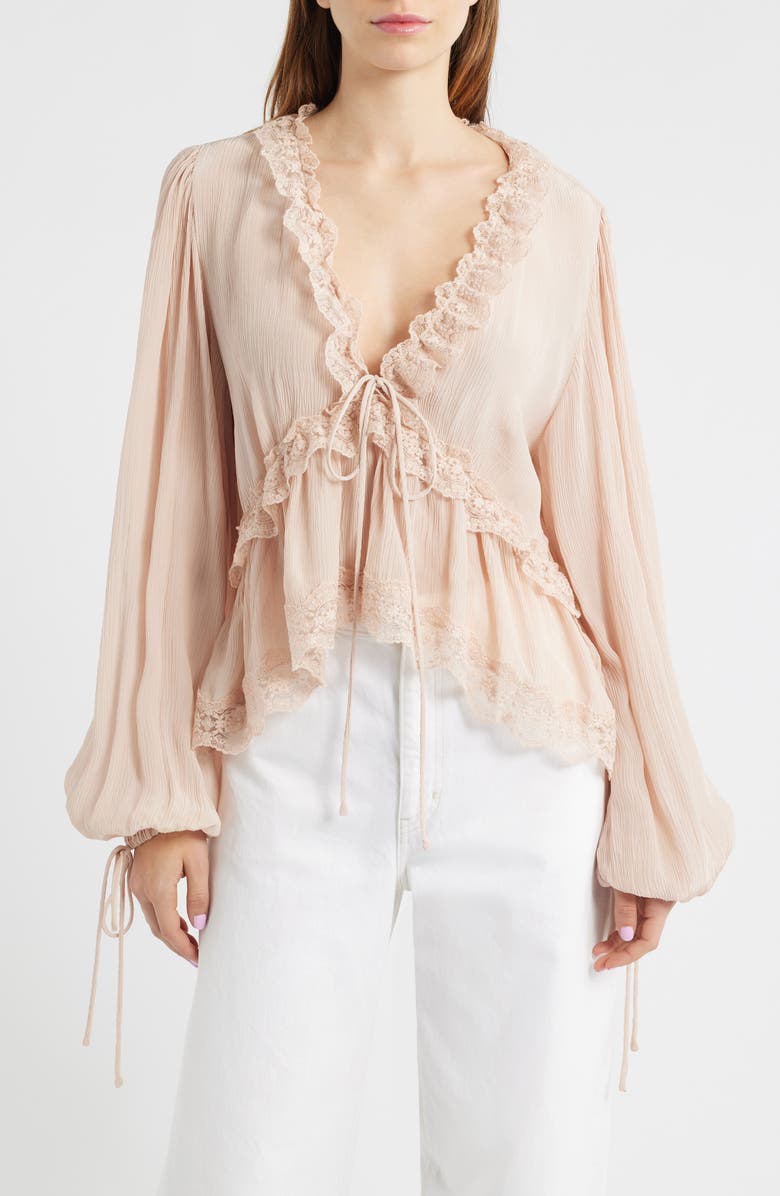 MANGO Glicine Lace Trim Top, Main, color, Pale Pink