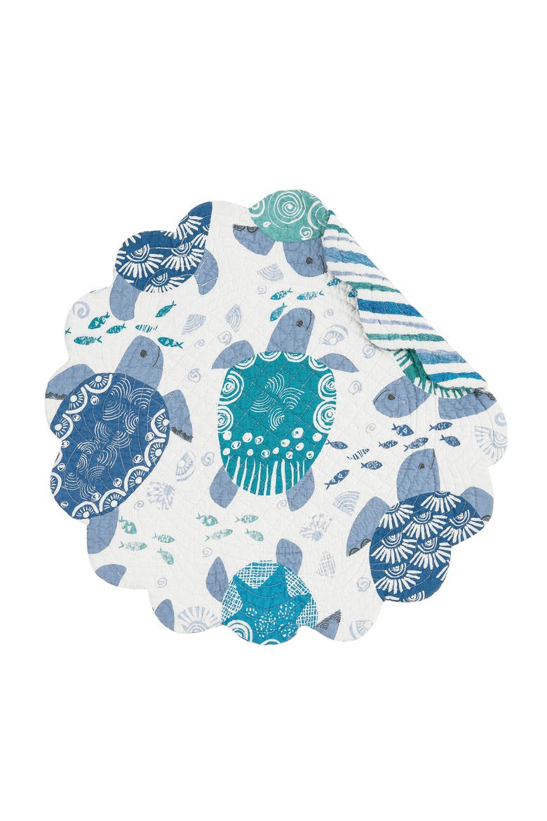Turtle Bay Round Quilted Cotton Placemats Set of 6, 17", Main, color, Blue