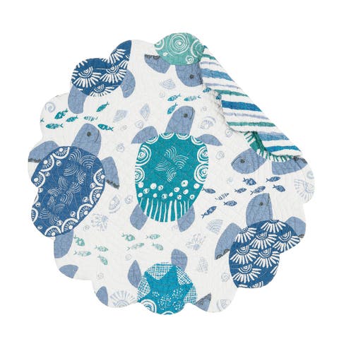Turtle Bay Round Quilted Cotton Placemats Set of 6, 17"