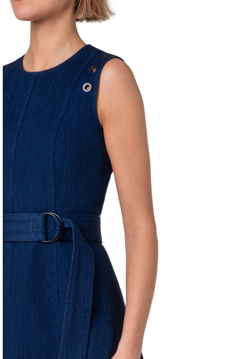 Grommet Detail Belted Stretch Denim Dress, Alternate, color, INK DENIM