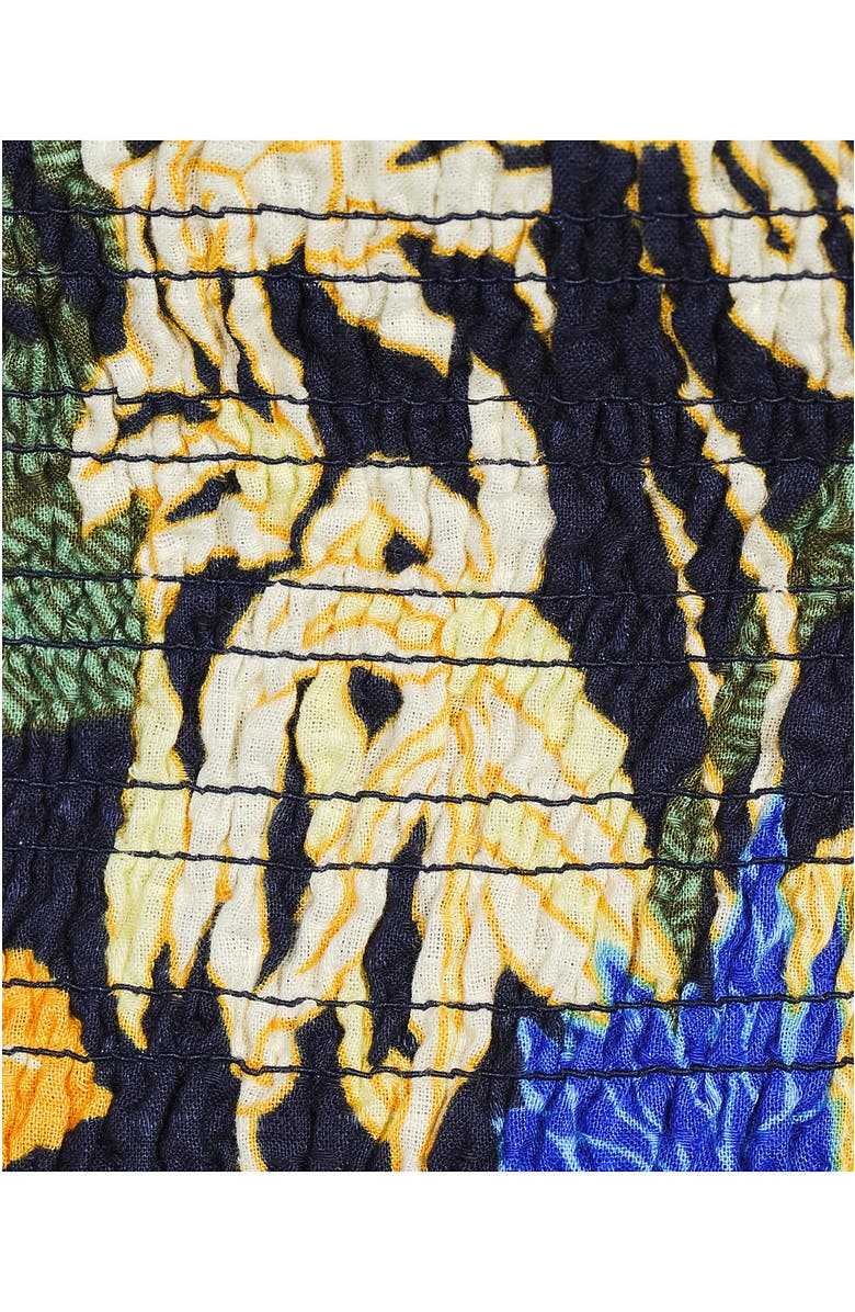 Lands' End Smocked Cotton Dobby Midi Puff Sleeve Dress, Alternate, color, 