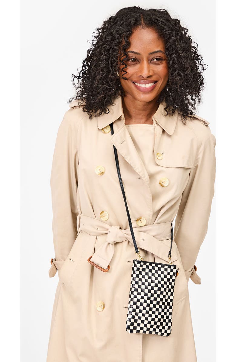 Clare V. Poche Woven Leather Crossbody Bag, Alternate, color, Black/ Cream Woven Checker