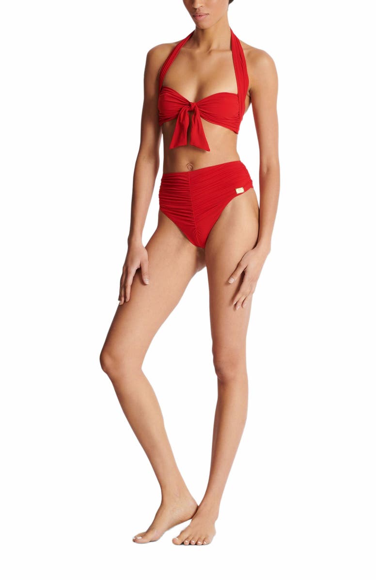 Balmain Plain Two-Piece Swimsuit, Alternate, color, Red