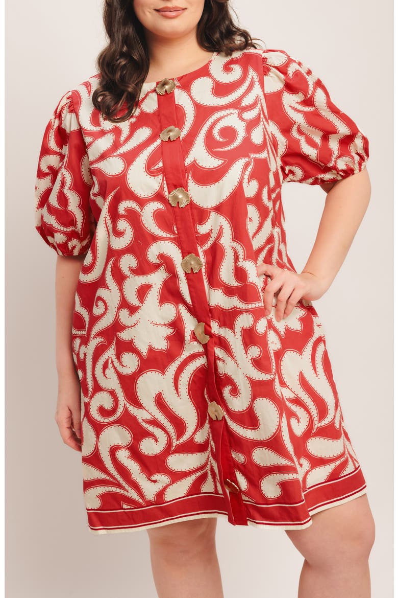 Print Cotton Minidress, Alternate, color, RED/ IVORY