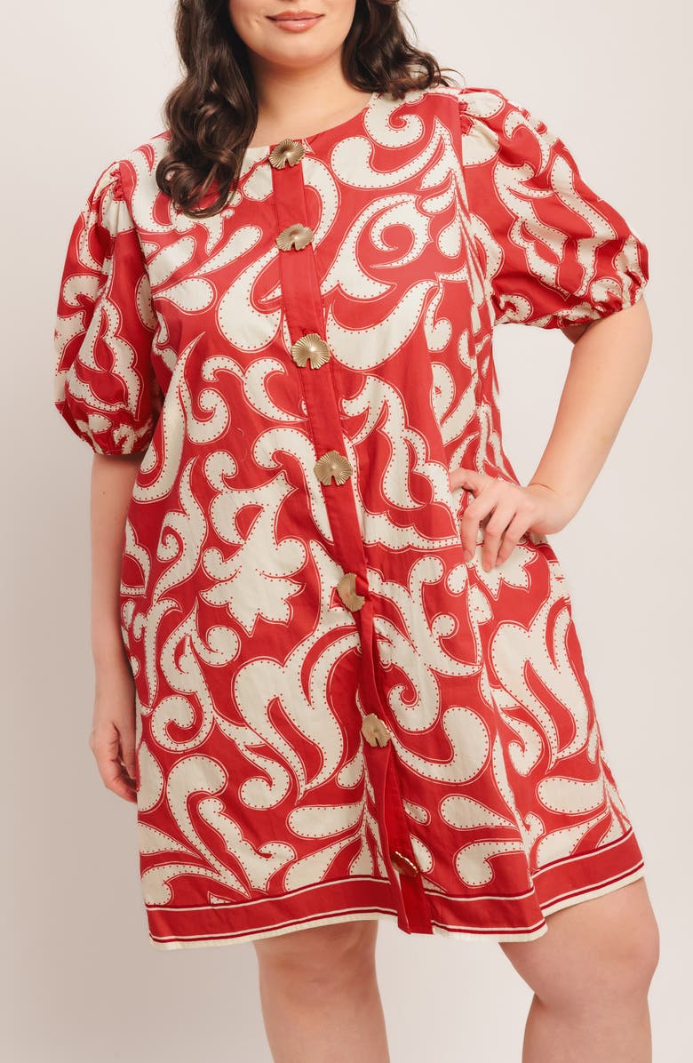 FLYING TOMATO Print Cotton Minidress, Alternate, color, Red/ Ivory