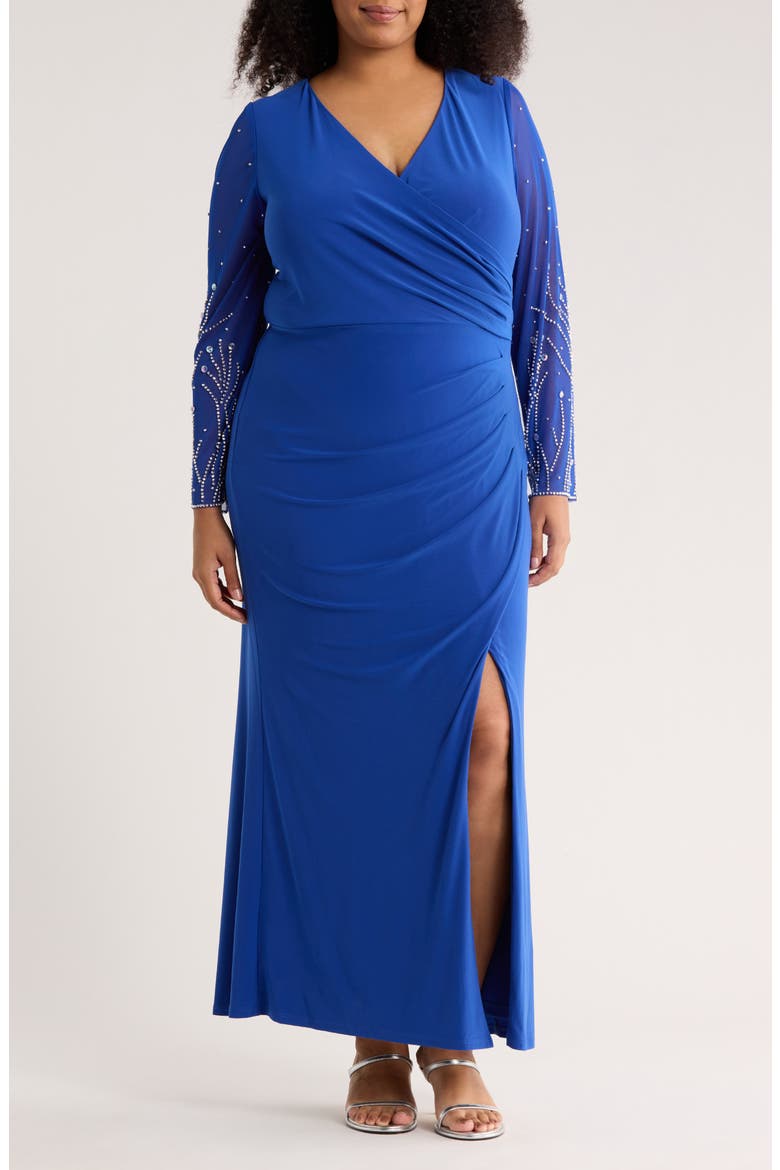 Embellished Long Sleeve Maxi Dress, Main, color, ROYAL