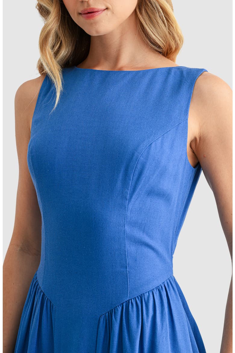 Sleeveless Back Bow Fit & Flare Midi Dress, Alternate, color, DARK DENIM