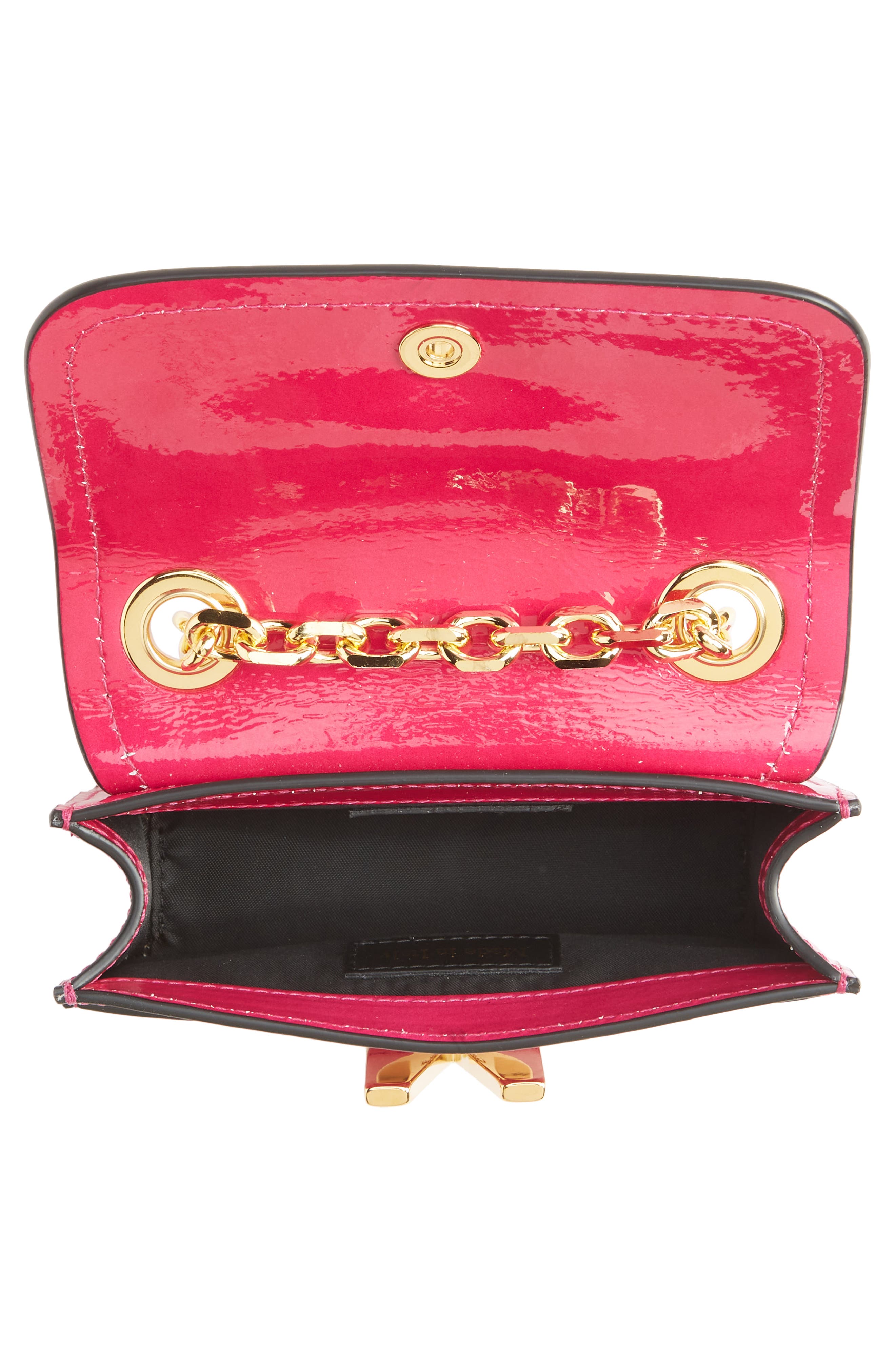 Moschino Mini M Logo Patent Leather Shoulder Bag, Alternate, color, 