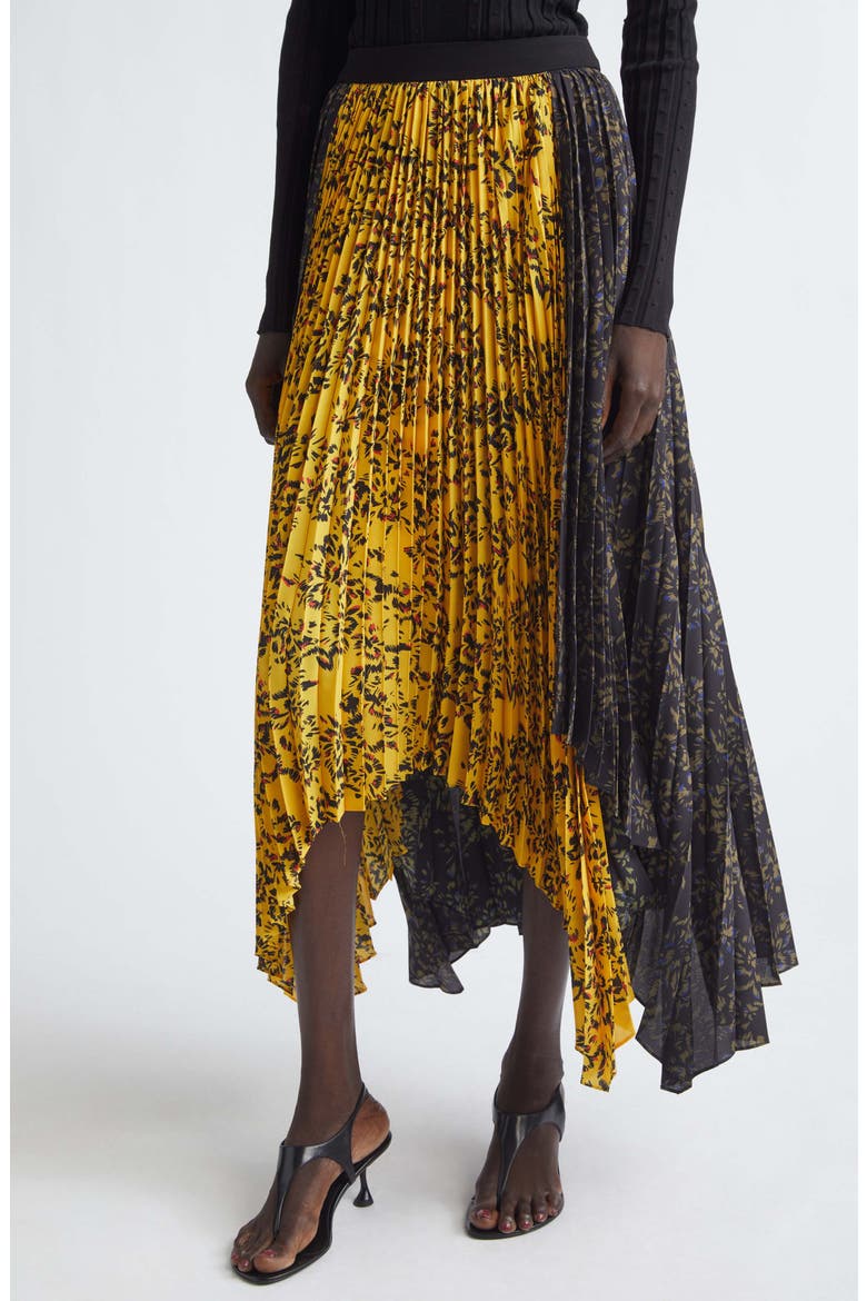 Paulina Pleated Georgette Midi Skirt, Alternate, color, GOLD/ BLACK MULTI