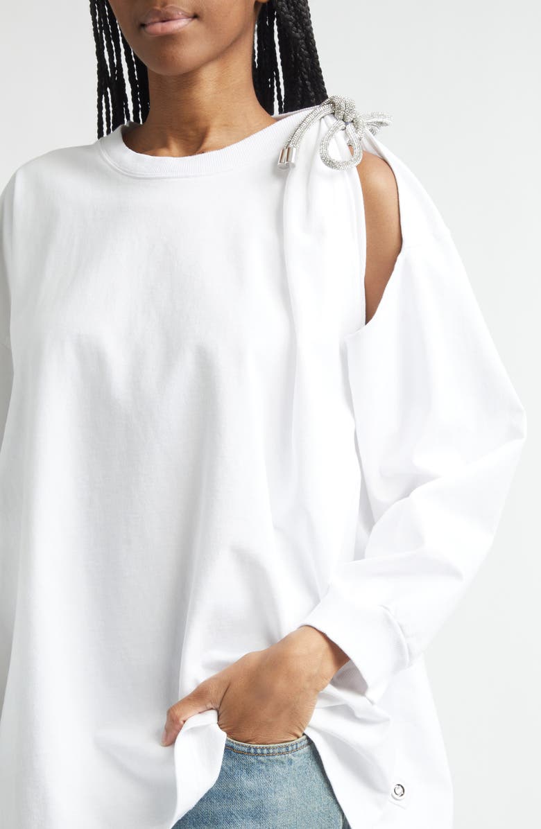 Area Crystal Knot Long Sleeve T-Shirt, Alternate, color, White