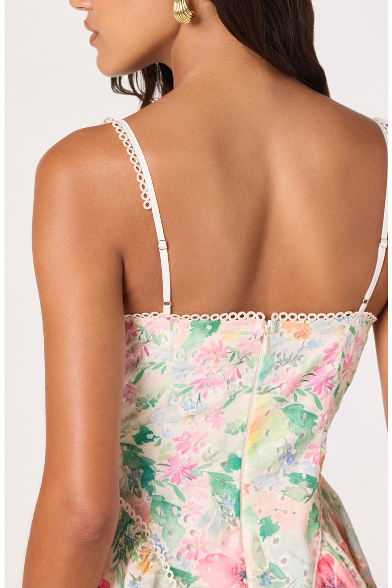 Birdie Floral Eyelet Scallop Trim Minidress, Alternate, color, GREEN PINK FLORAL