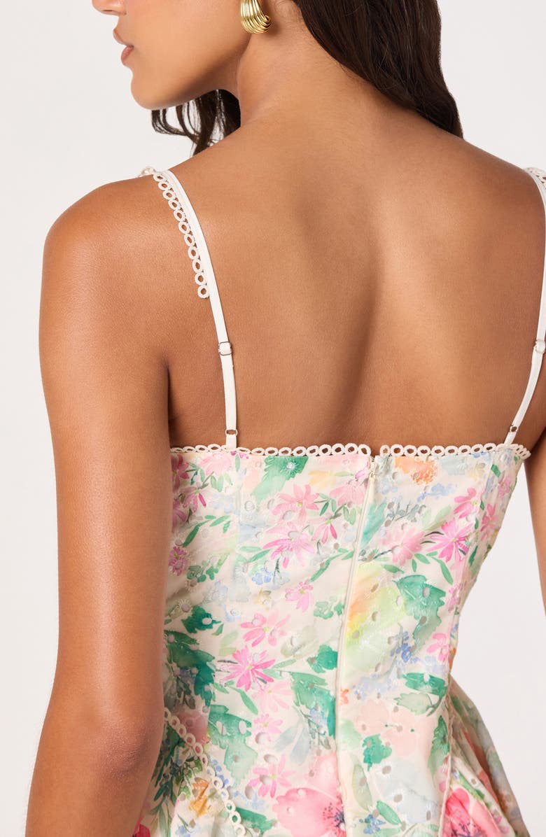 ASTR the Label Birdie Floral Eyelet Scallop Trim Minidress, Alternate, color, Green Pink Floral