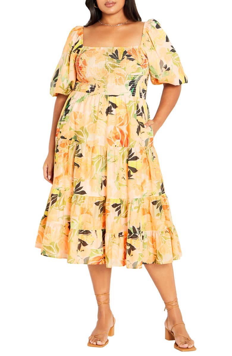 City Chic Ariella Puff Sleeve Dress, Main, color, Miami