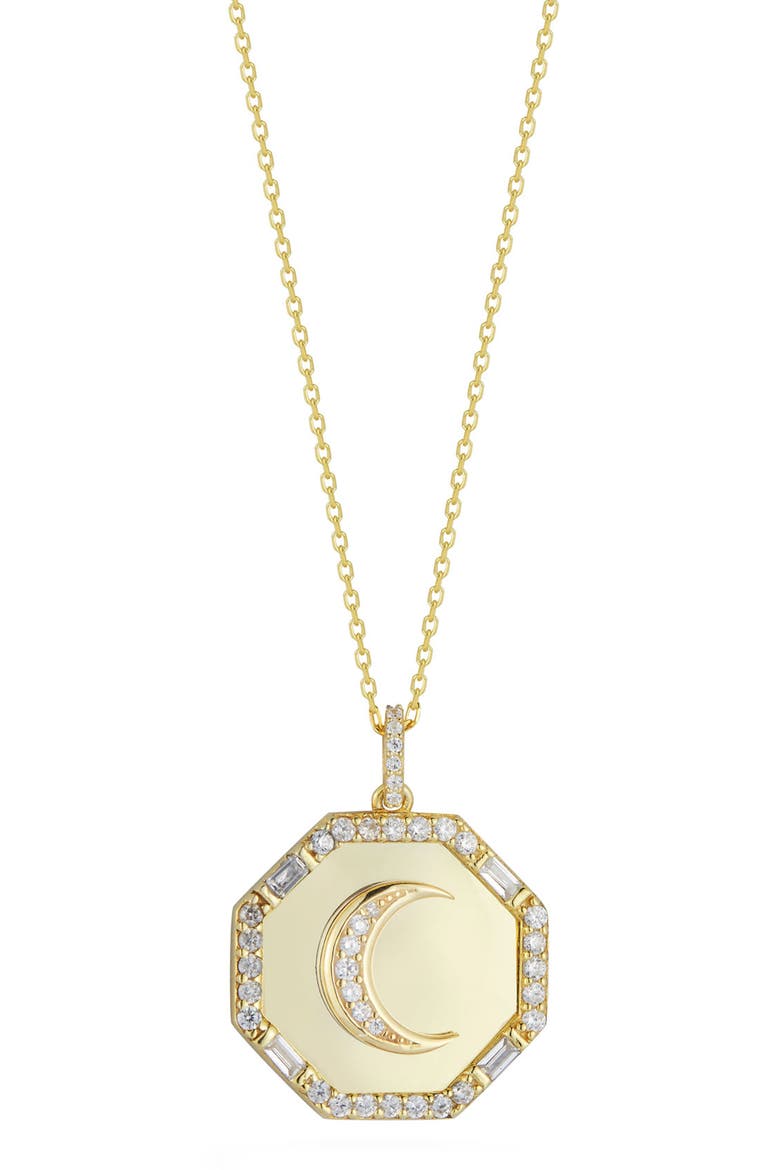 Sterling Silver & CZ Moon Pendant Necklace, Main, color, YELLOW GOLD
