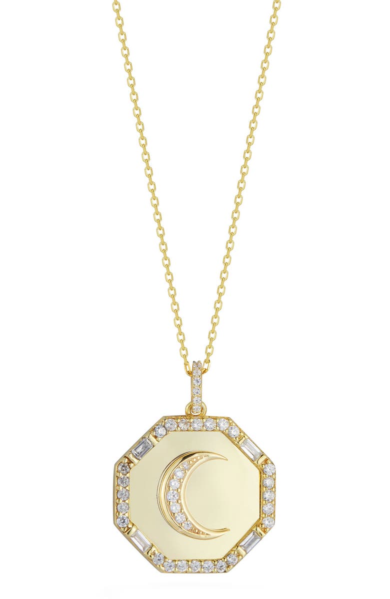 SPHERA MILANO Sterling Silver & CZ Moon Pendant Necklace, Main, color, Yellow Gold