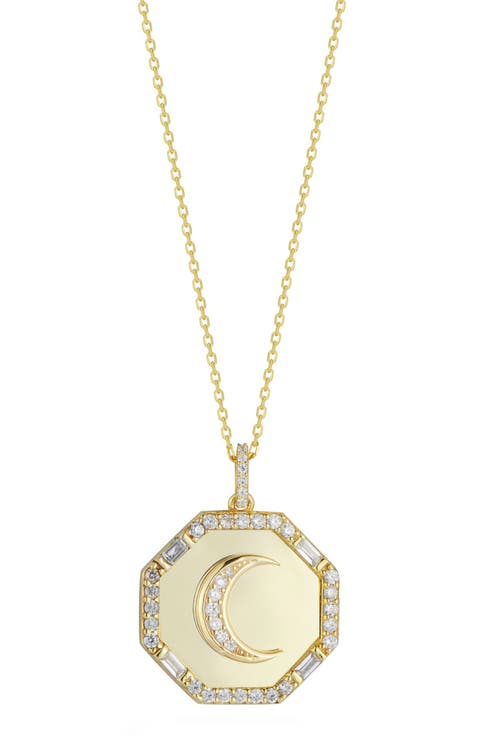 Sterling Silver & CZ Moon Pendant Necklace