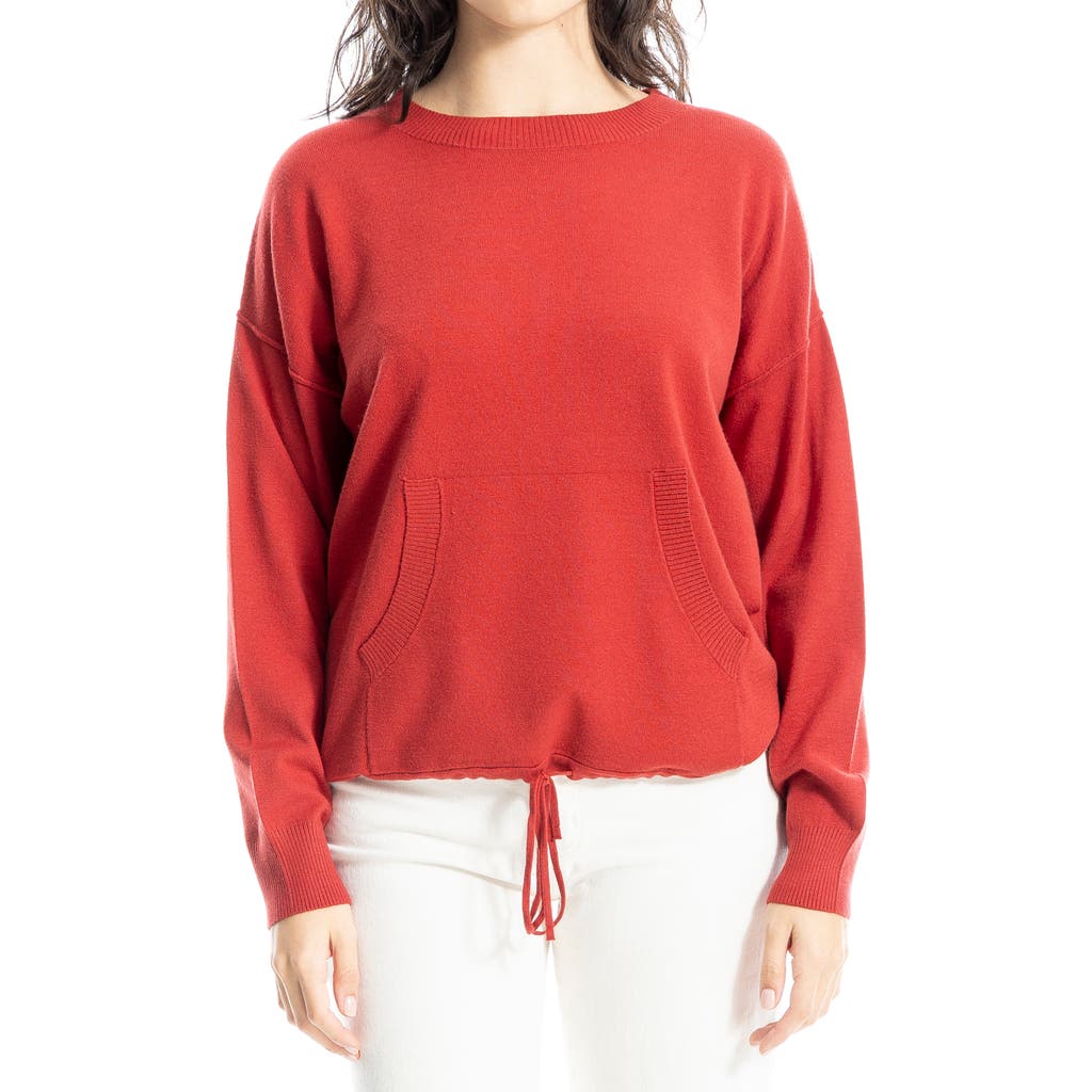 Max Studio Drawstring Hem Pullover Sweater In Red Cranberry