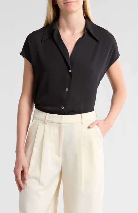 Cap Sleeve Button Front Top