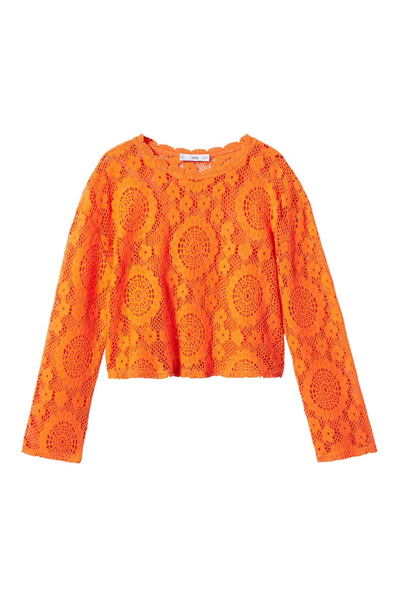 Openwork Long Sleeve Top, Alternate, color, ORANGE