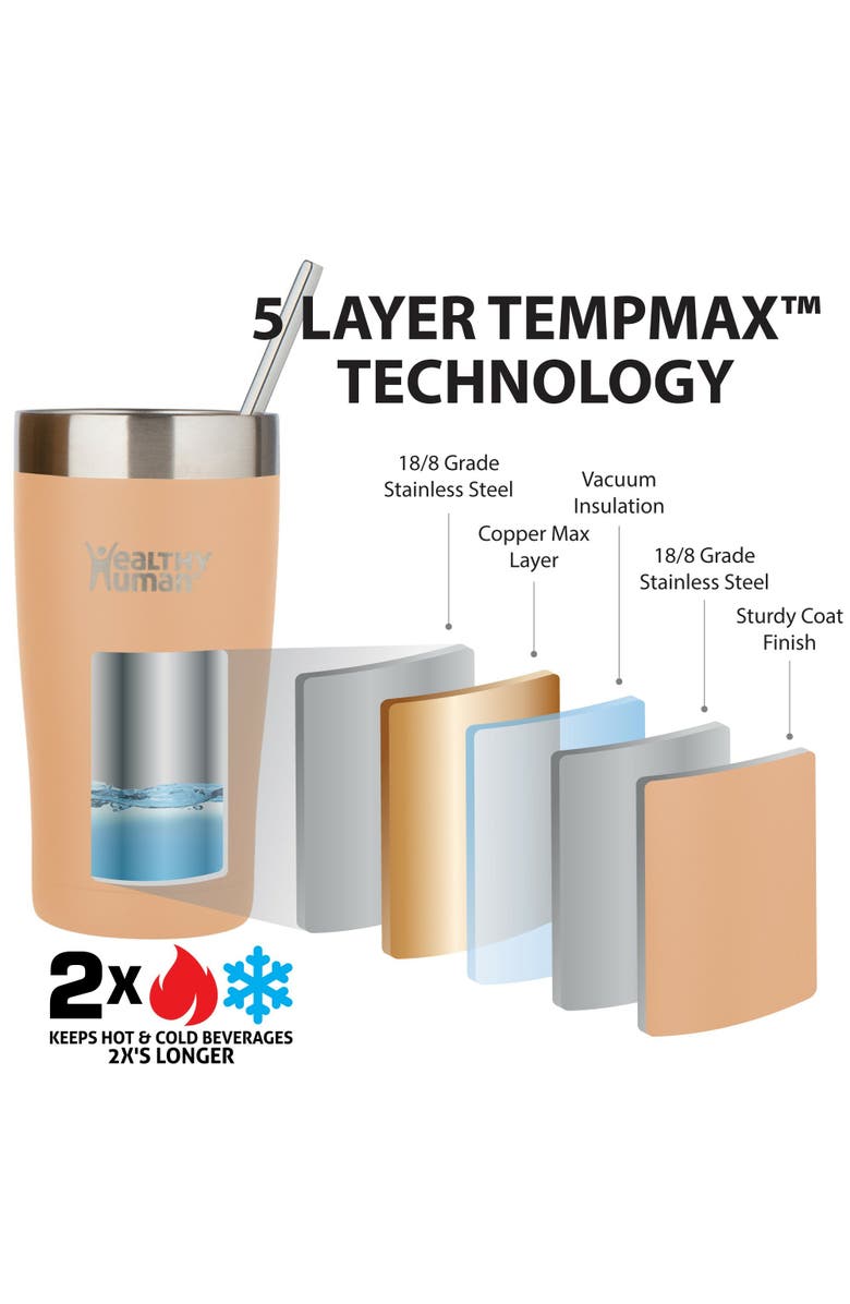 Healthy Human Stainless Steel Tumbler with Straw & Lid, 20 oz Papaya, Alternate, color, Orange