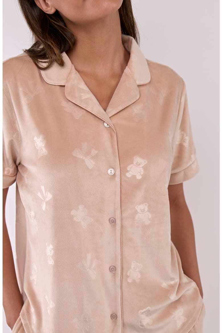 Addie Teddy Bear Embossed Pajamas, Alternate, color, TAN