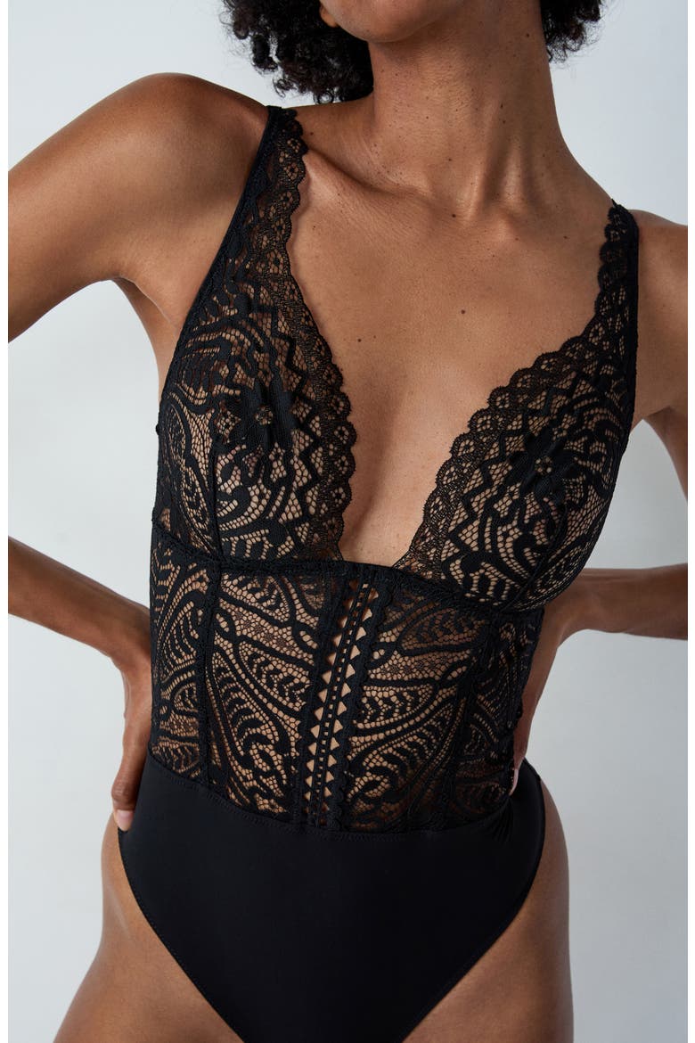 Dream Lace & Microfiber Teddy, Alternate, color, BLACK