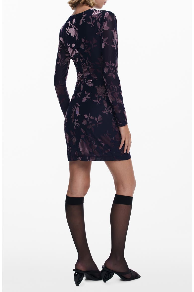 Print Long Sleeve Body Con Dress, Alternate, color, DARK PURPLE