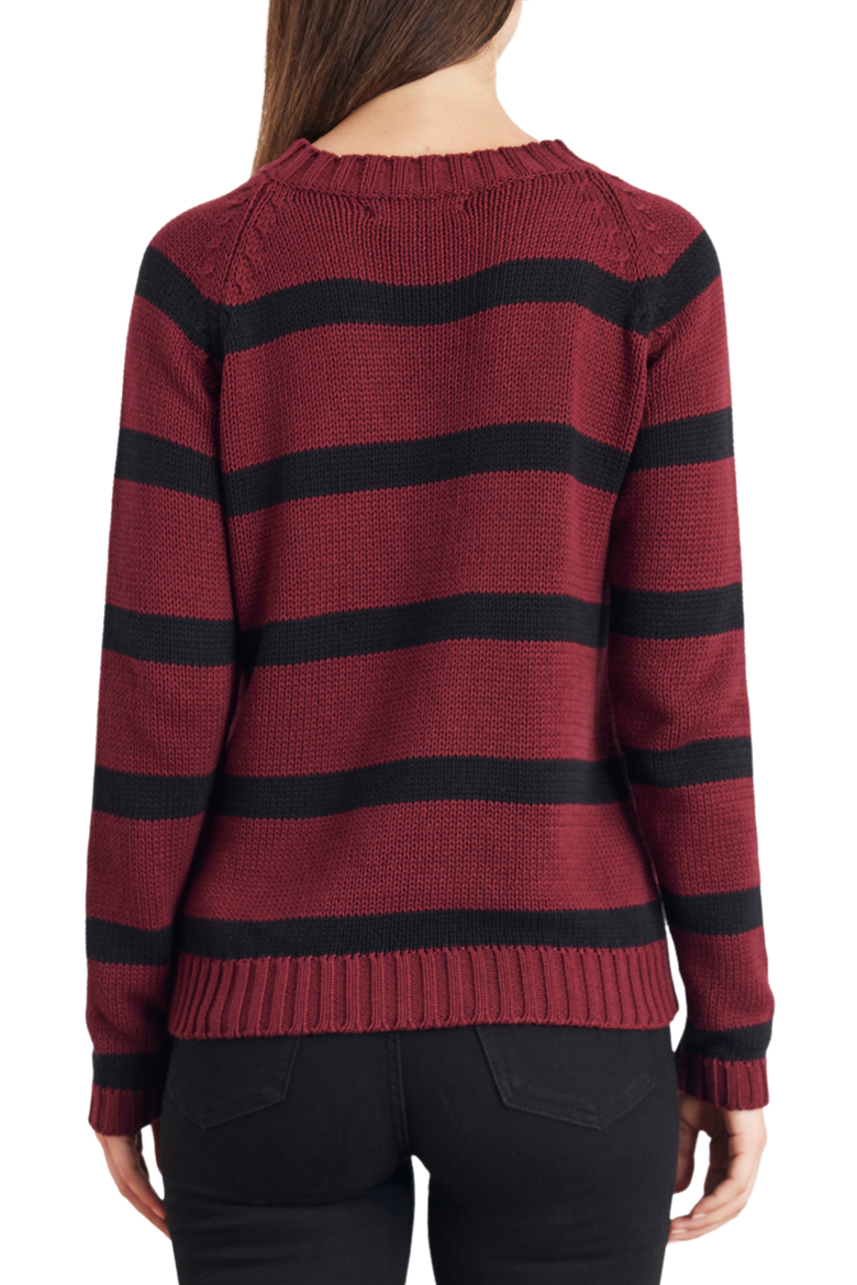 Sloane Stripe Cotton Crewneck Sweater, Alternate, color, Burgundy/ Black
