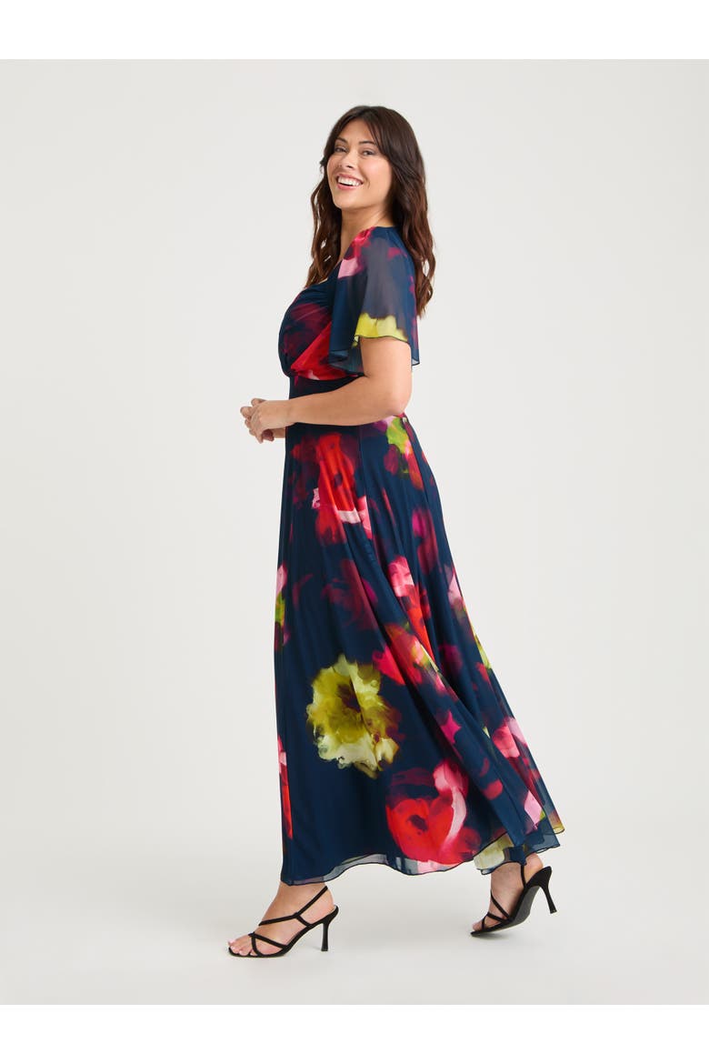 Kemi Bolero Wrap Bodice Maxi Gown, Alternate, color, Navy Red Multi