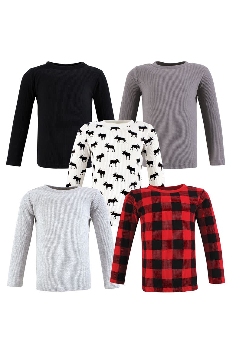 Warm Long-Sleeve T-Shirt Collection 5-Pack, Main, color, Buffalo Plaid Moose