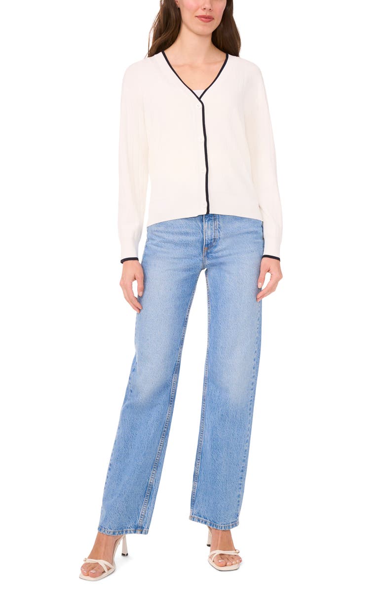 Halogen<sup>®</sup> Tipped V-Neck Cardigan, Alternate, color, New Ivory