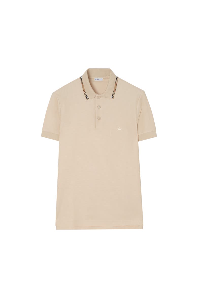Burberry Check Trim Cotton Polo Shirt, Alternate, color, Calico Beige
