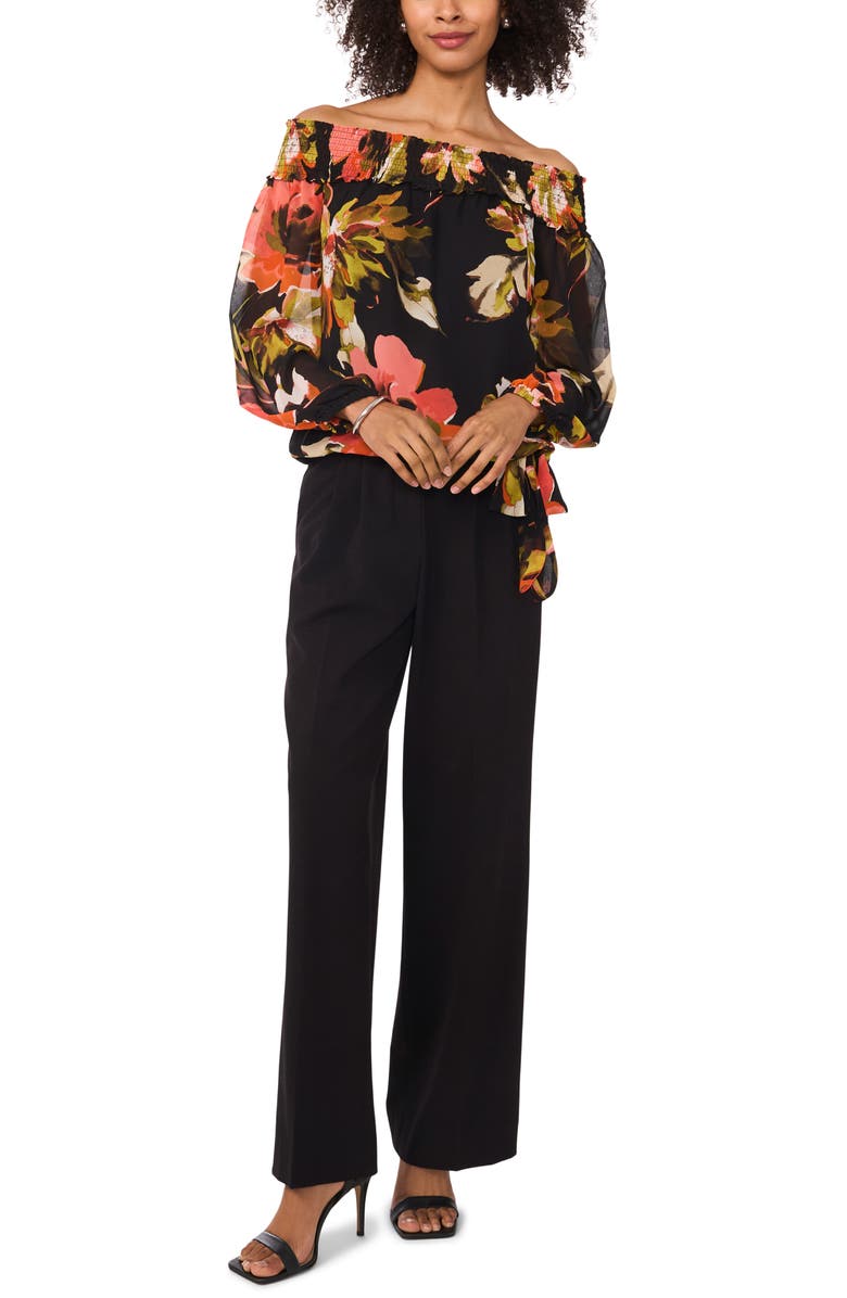 Vince Camuto Floral Smocked Off the Shoulder Tie Hem Top, Alternate, color, 