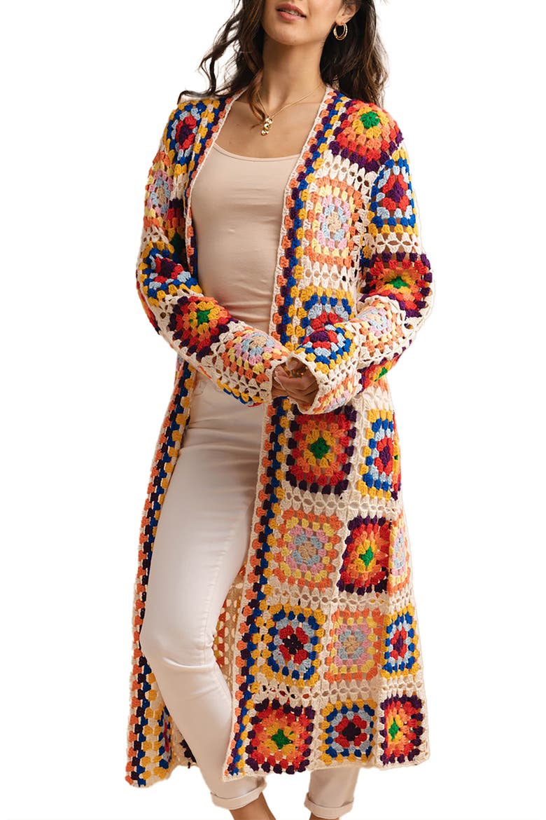 Granny Square Crochet Longline Cardigan, Main, color, IVORY