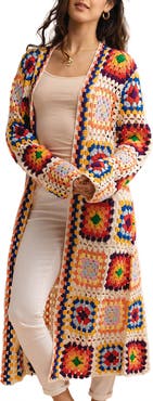 SAACHI Granny Square Crochet Longline Cardigan