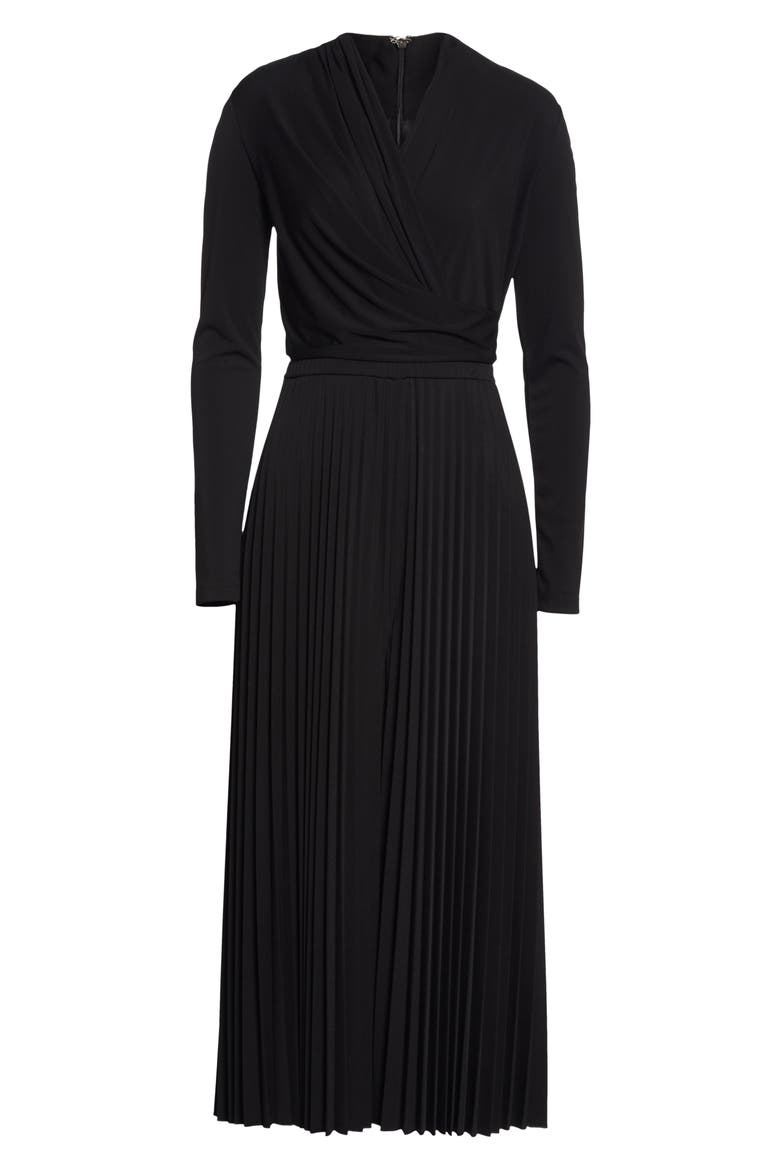Vieste Long Sleeve Pleated Wide Leg Jersey Jumpsuit, Alternate, color, BLACK