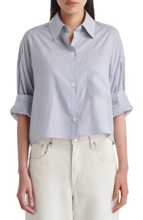 Next Ex Stripe Crop Silk Shirt
