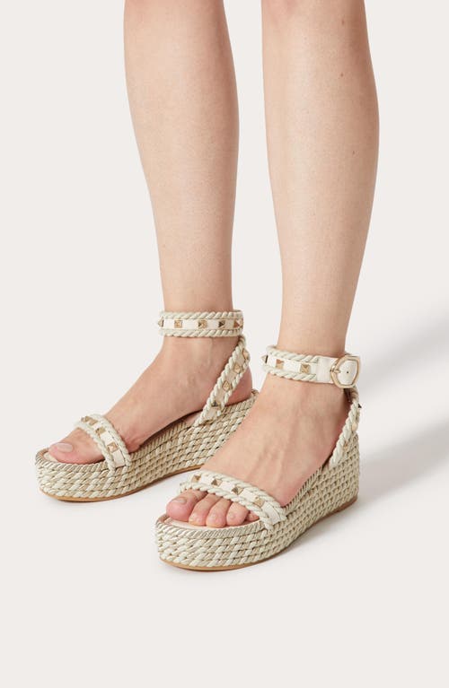 Valentino Garavani Rockstud Flatform Espadrille Sandal In White